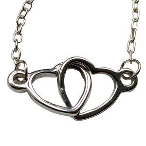 Double Interlocking Silver Hearts Layering Love Friendship Necklace + Gift Pouch